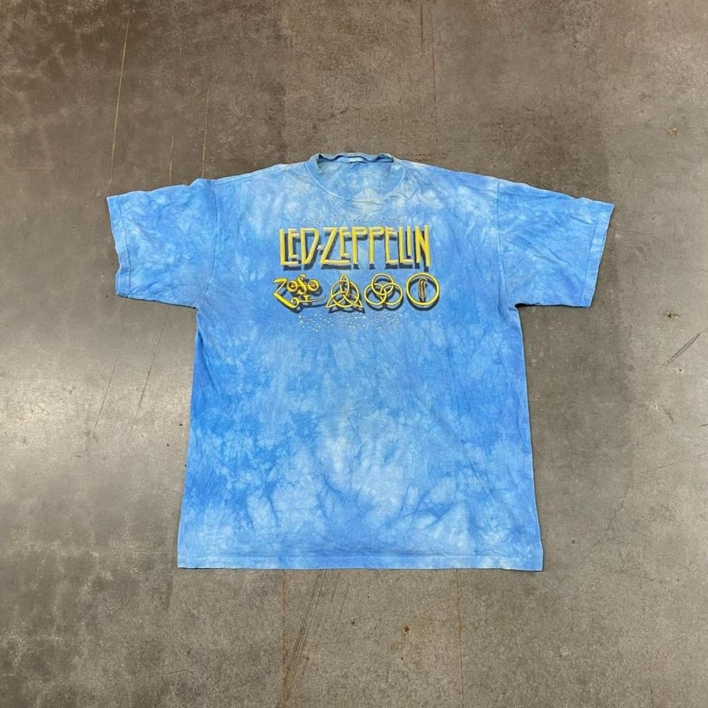 Vintage‎ Led Zeppelin Blue Tie Dye Band T Shirt Mens XL